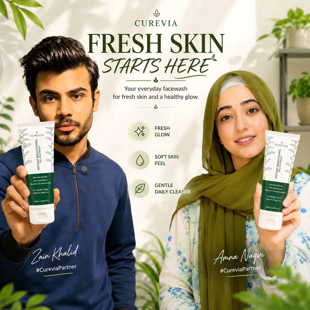 Person with fresh and healthy-looking skin after using a daily facial cleansing routine