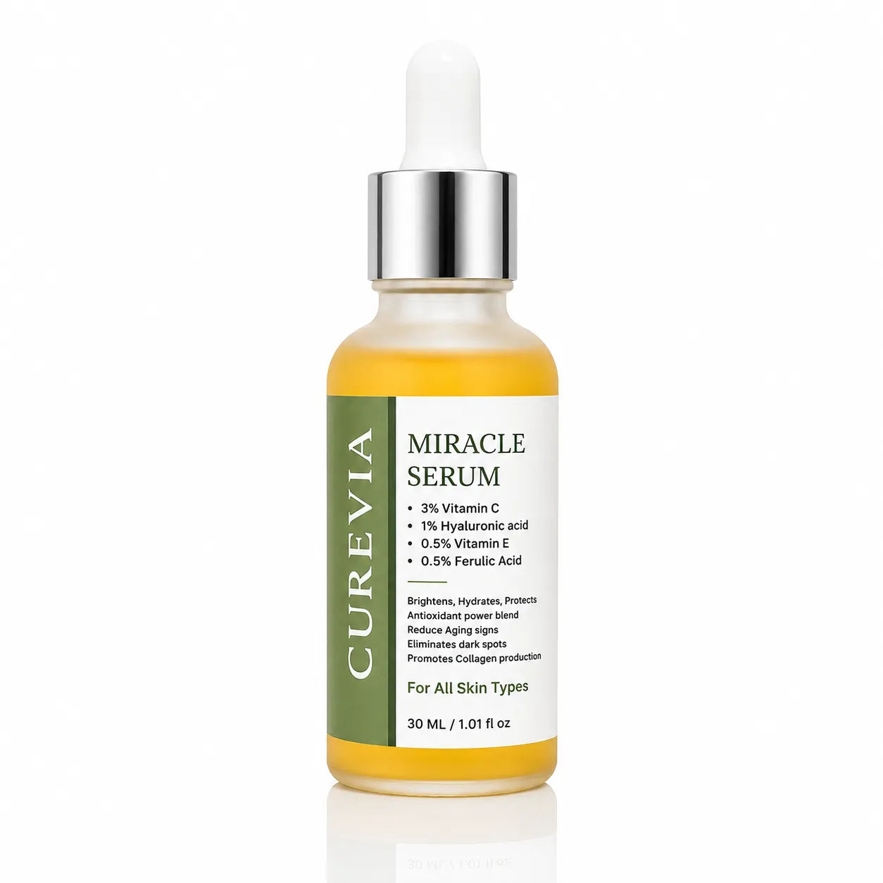 Curevia Brightening and Glow Serum with Vitamin C, Vitamin E, Hyaluronic Acid and Ferulic Acid