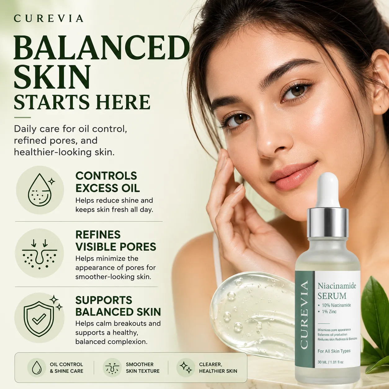 Curevia Niacinamide Serum for oil control, pore refinement and clearer-looking skin