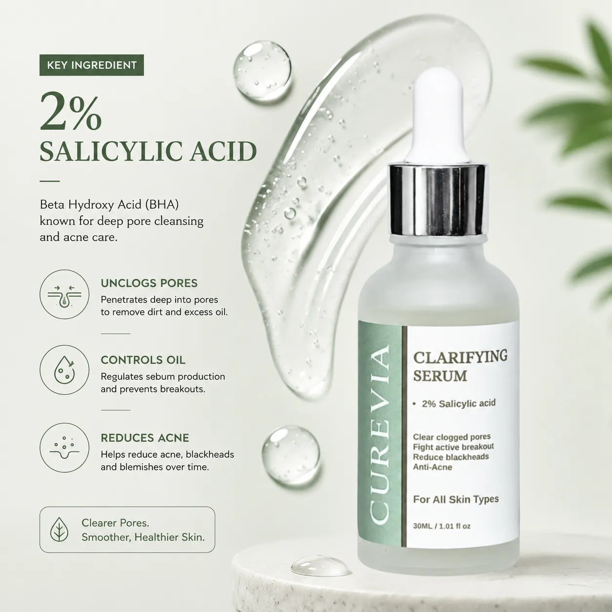 Curevia Salicylic Acid Serum for acne care, oil control and clearer-looking skin