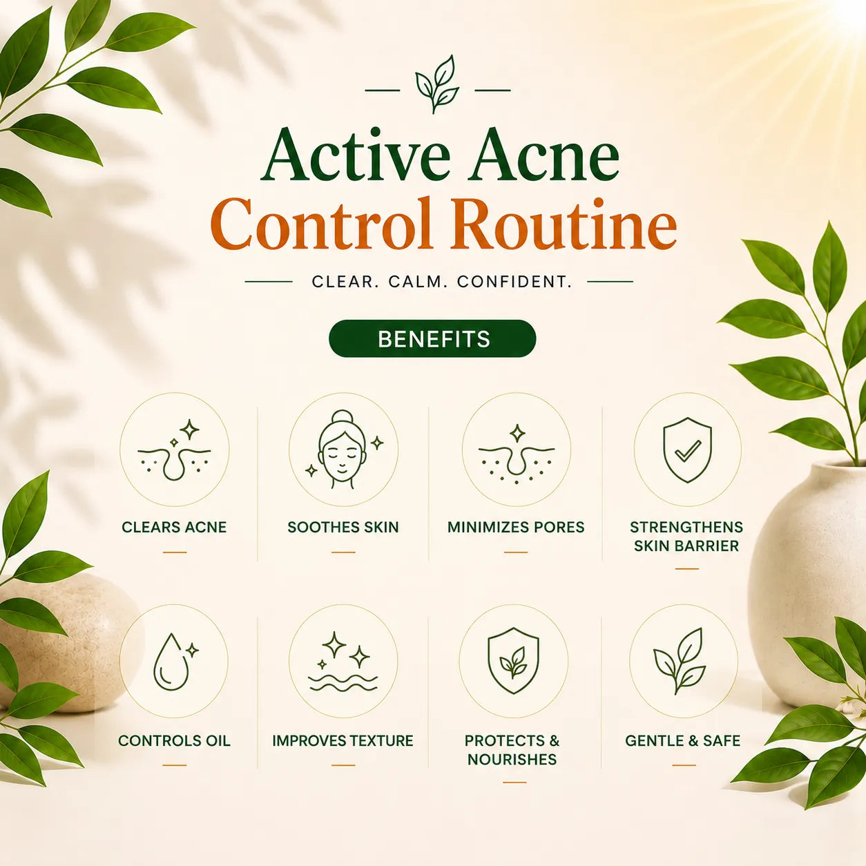 Curevia skincare routine for oil control, acne care and minimizing the appearance of pores