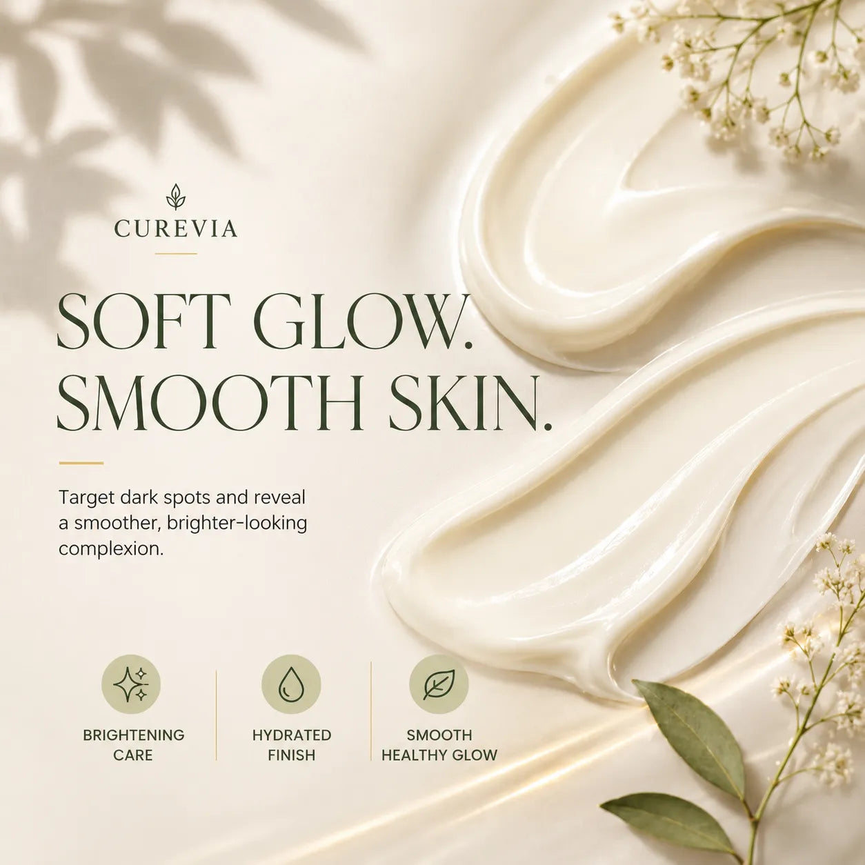 Texture of Curevia Brightening and Dark Spot Repair Cream showing its smooth and lightweight formula