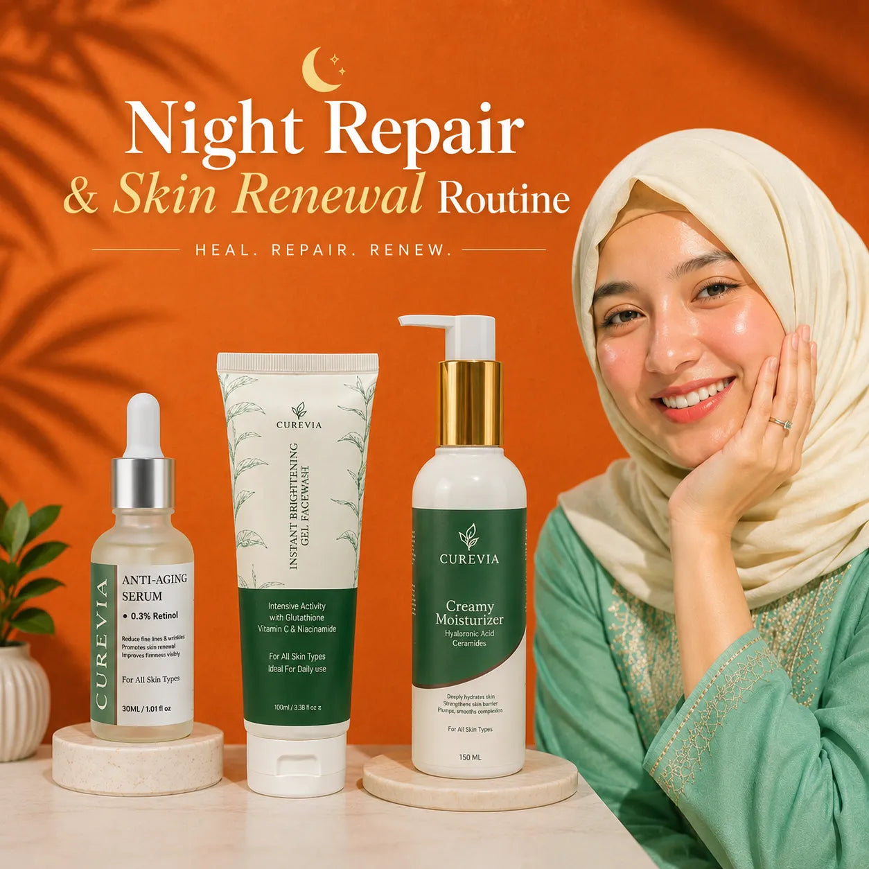 night skincare routine
Woman with smooth and refreshed skin following a nightly skin renewal routine